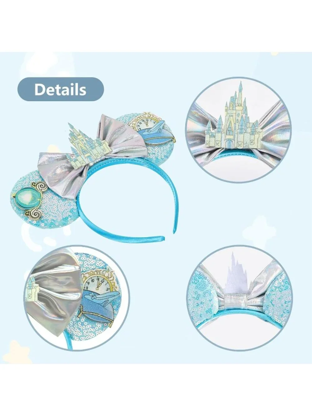 Women Blue Castle Sequin Halloween Mickey Mouse Headband for Cosplay